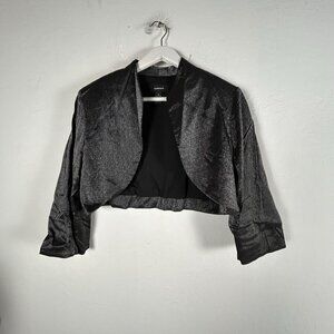 RaM Richards Womens Metallic Silver Cropped Bolero Jacket Size 14 Black Lined